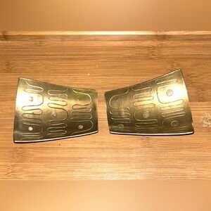 Rare pair curved brass decorative TeaLite holders made and hand signed in India